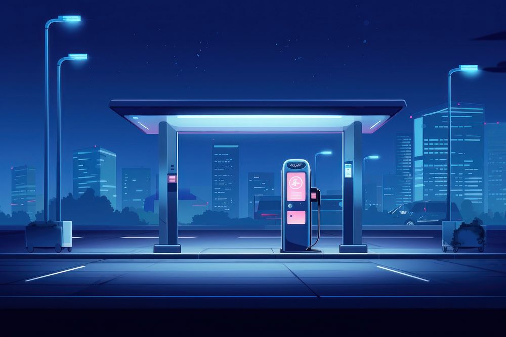 Ev charging station vehicle light night. AI generated Image by rawpixel.