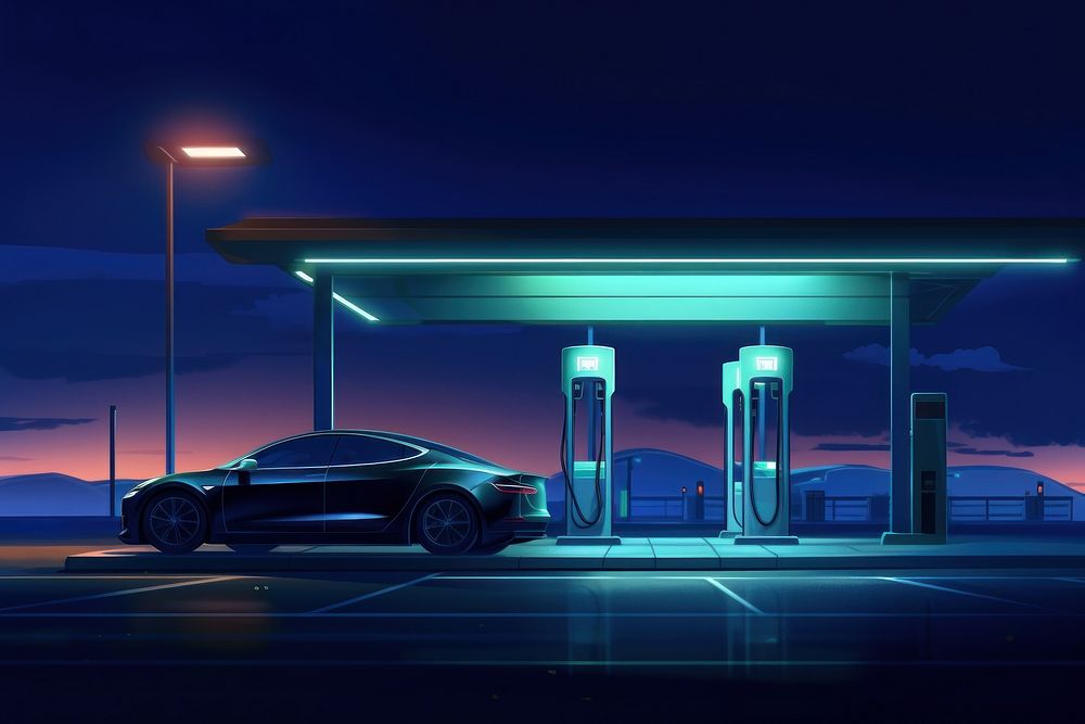Ev charging station vehicle light night. AI generated Image by rawpixel.