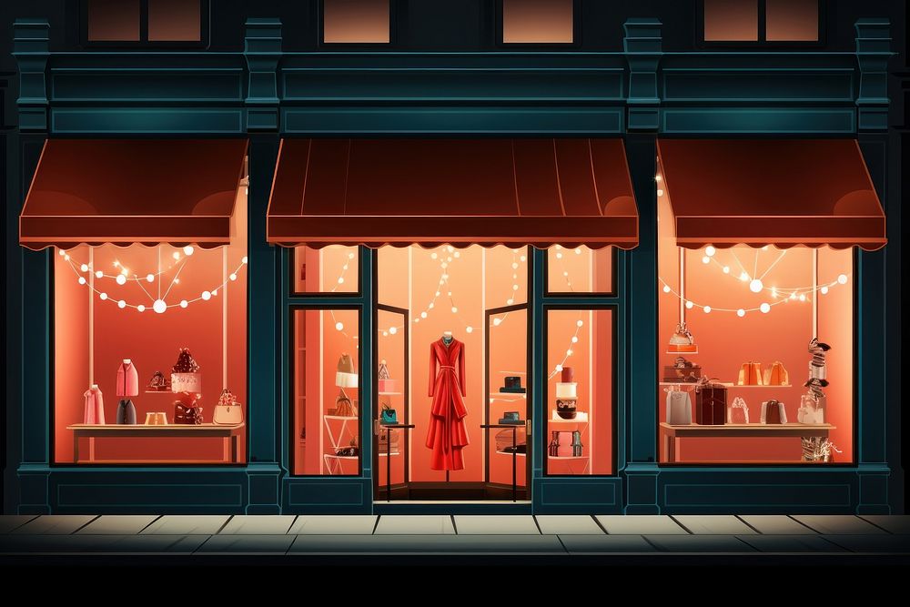 Fashion store building window night. AI generated Image by rawpixel.