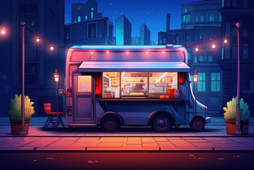 Food truck vehicle street night. | Premium Photo Illustration - rawpixel