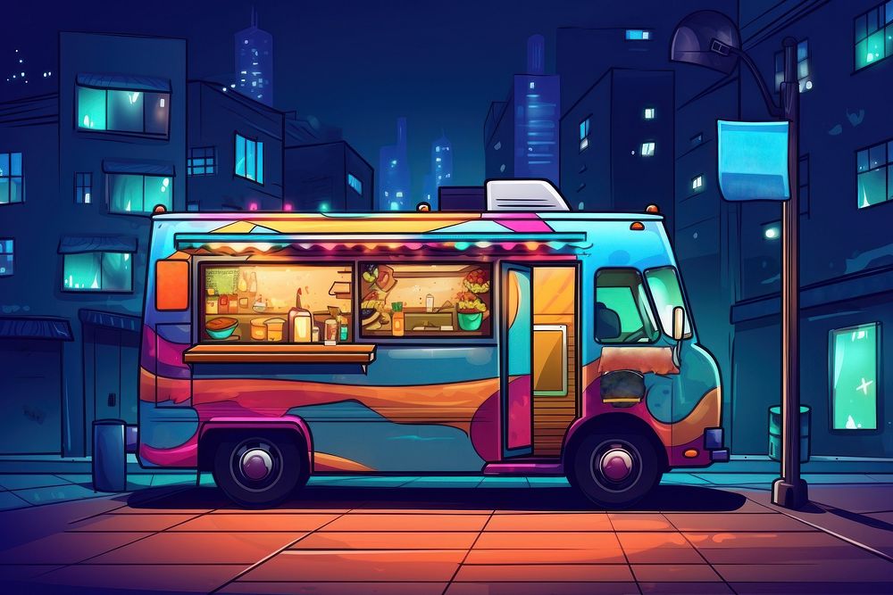 Food truck bus vehicle street. AI generated Image by rawpixel.