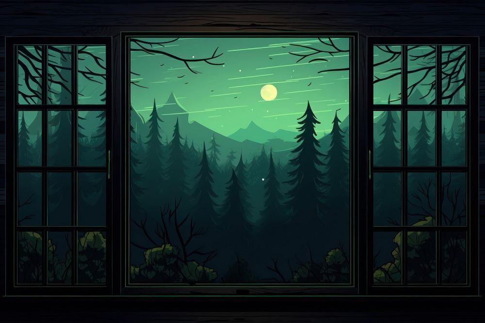 Forest night nature window. AI generated Image by rawpixel.