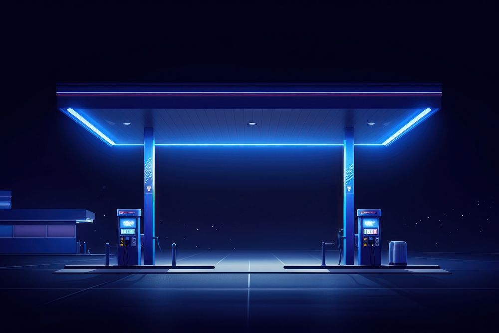 Gas station light night architecture. AI generated Image by rawpixel.