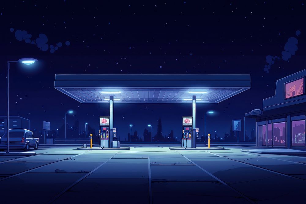 Gas station vehicle light night. AI generated Image by rawpixel.