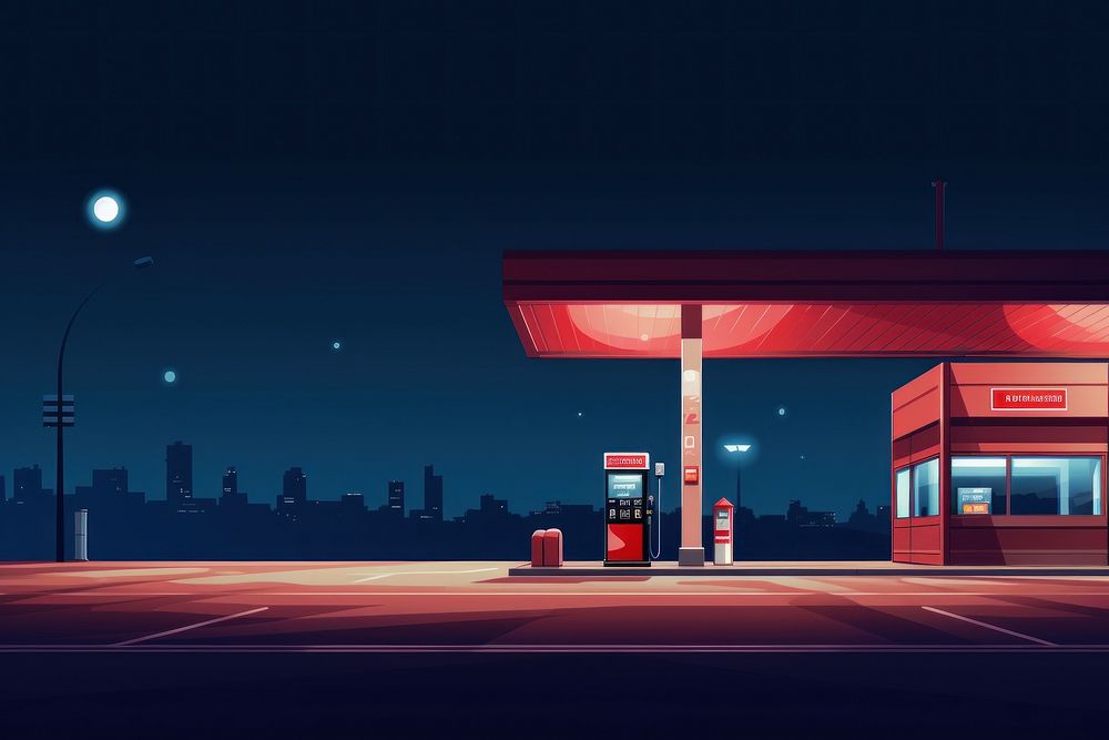 Gas station night urban city. AI generated Image by rawpixel.