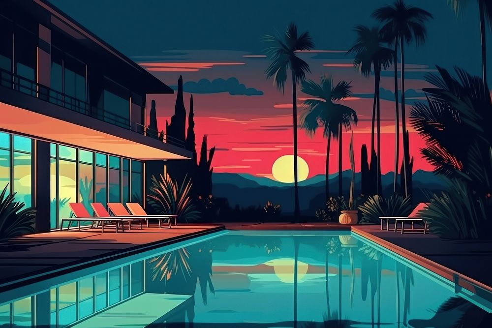 Motel pool building architecture outdoors. AI generated Image by rawpixel.