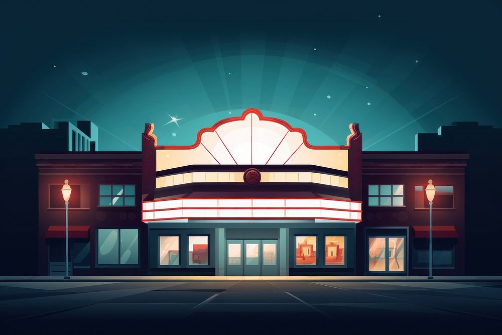 Movie show theater night architecture building. AI generated Image by rawpixel.