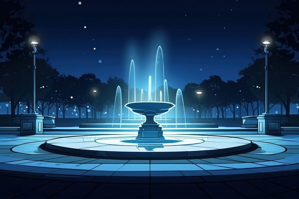 Park fountain night architecture lighting. AI generated Image by rawpixel.