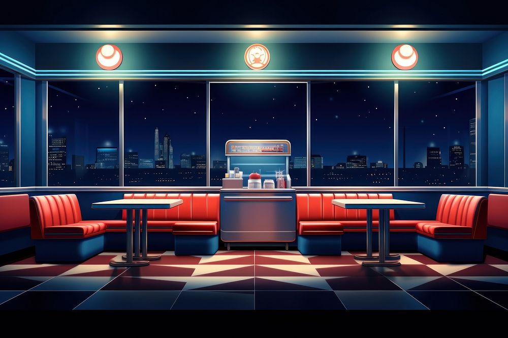 Retro diner restaurant furniture building. AI generated Image by rawpixel.