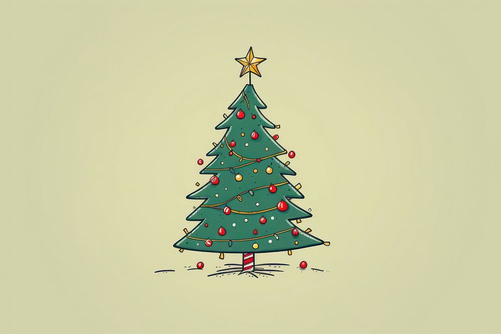 Christmas tree cartoon plant illuminated. AI generated Image by rawpixel.