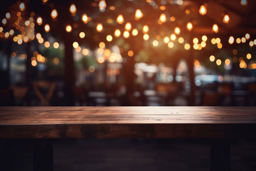 Bokeh effect table wood lighting. AI generated Image by rawpixel.