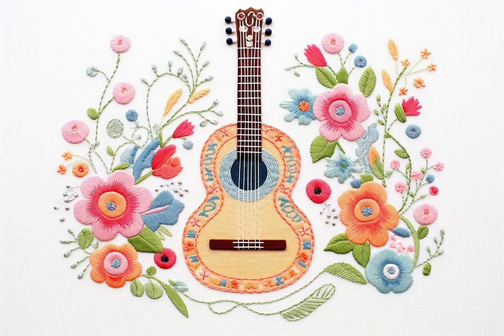 Guitar embroidery pattern guitar art. AI generated Image by rawpixel.