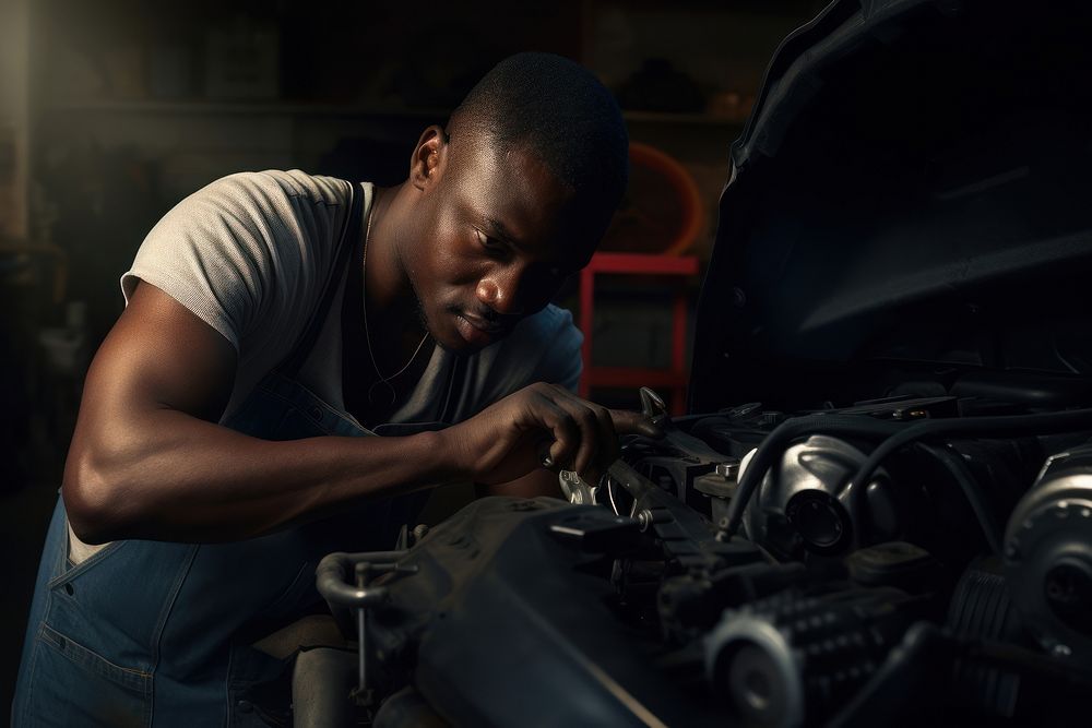 Black man mechanic working adult. AI generated Image by rawpixel.