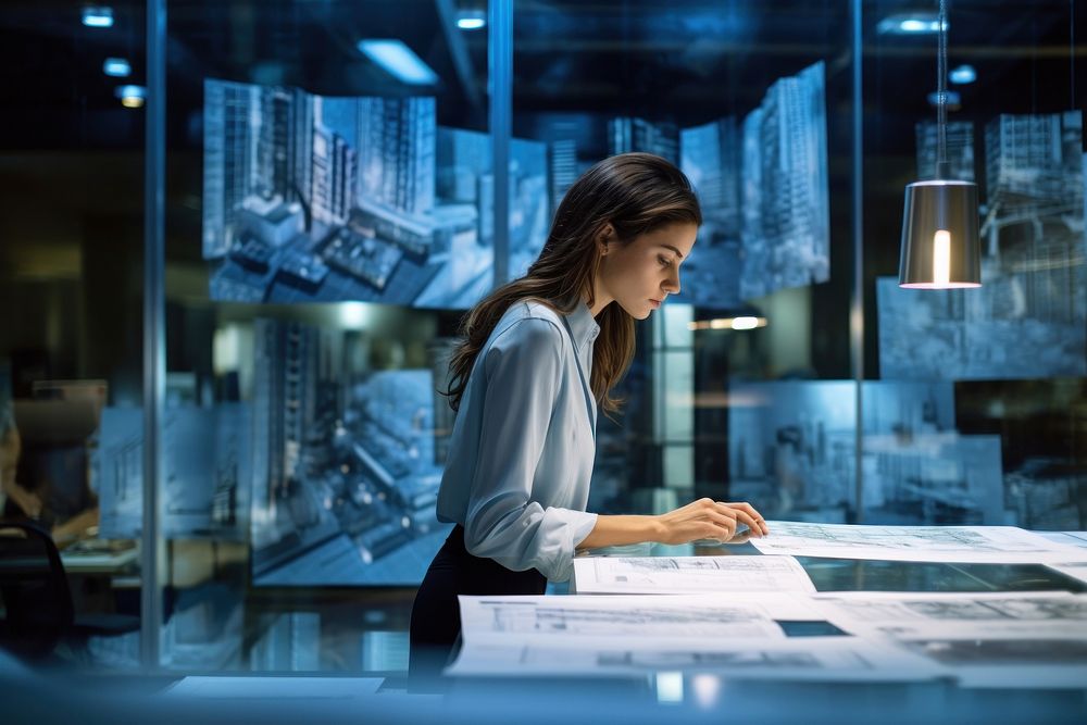 Businesswoman architecture looking office. AI generated Image by rawpixel.