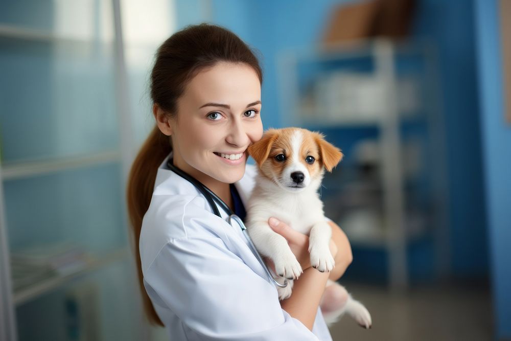 Veterinary veterinarian doctor puppy. 