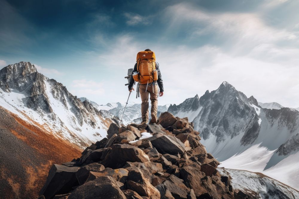 Climber backpacking mountain walking. AI generated Image by rawpixel.