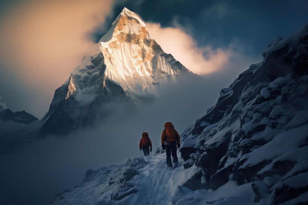 Climbers walking snow adventure. AI generated Image by rawpixel.