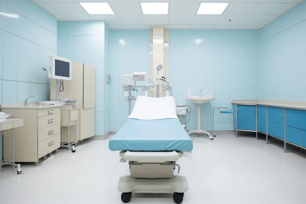 Empty exam room hospital architecture furniture. AI generated Image by rawpixel.