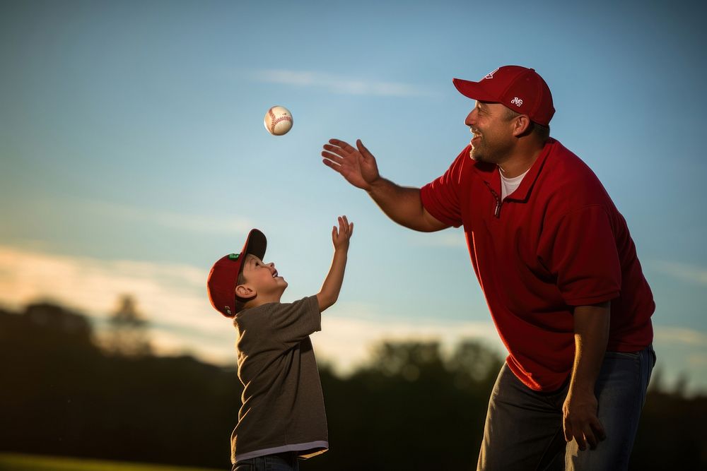 Father teaching son baseball throwing outdoors. AI generated Image by rawpixel.