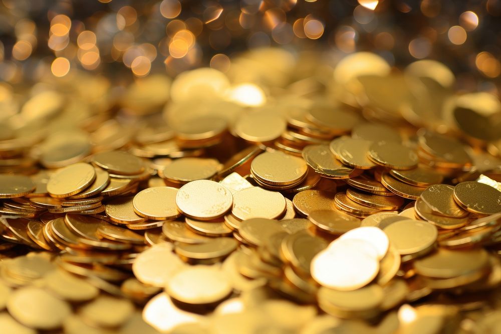 Golden confetti money coin illuminated. AI generated Image by rawpixel.