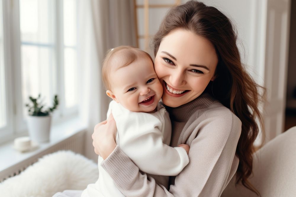 Baby laughing hugging happy. AI generated Image by rawpixel.