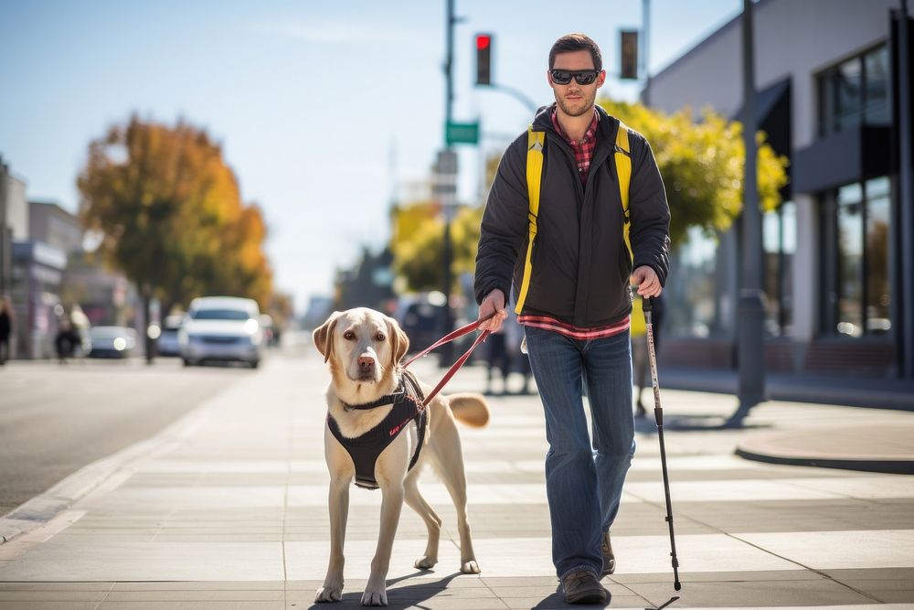 Guide dog wearing a cane mammal animal person. AI generated Image by rawpixel.