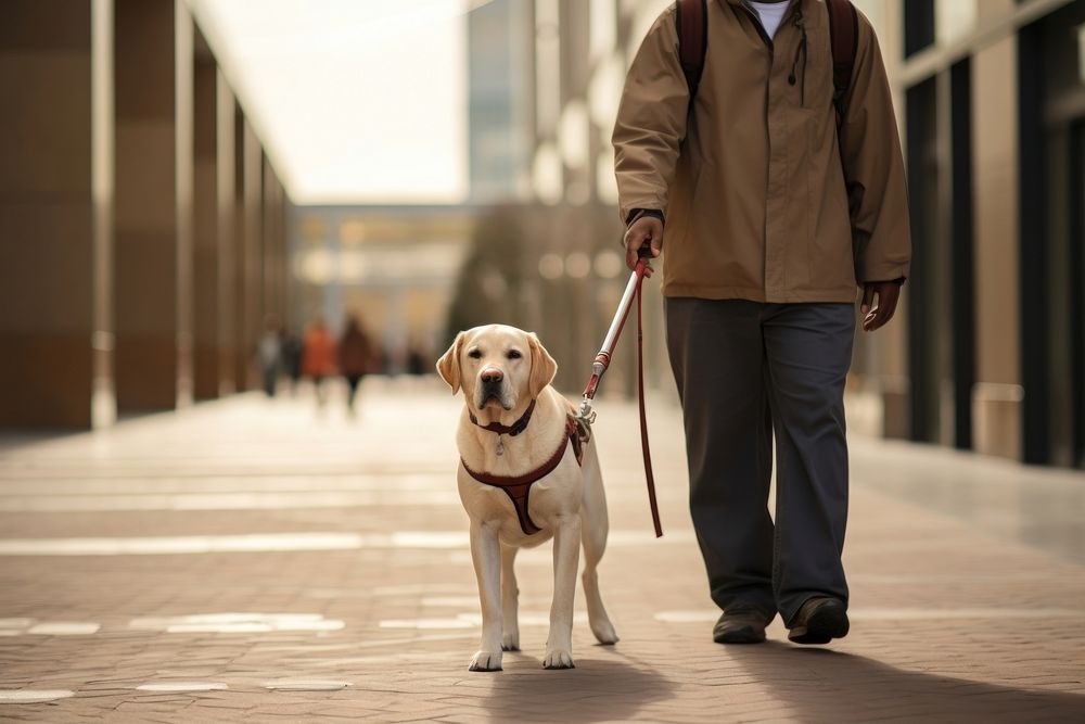 Guide dog wearing a cane animal mammal person. AI generated Image by rawpixel.