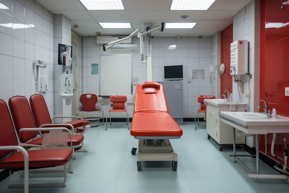 Red Empty exam hospital architecture furniture. AI generated Image by rawpixel.