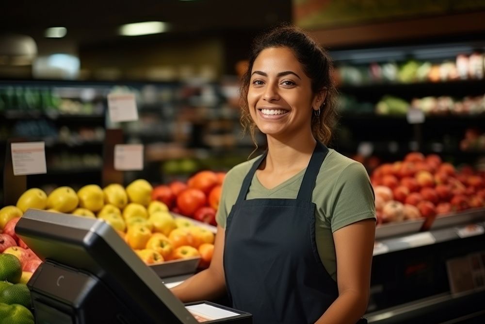Latina woman supermarket adult entrepreneur. AI generated Image by rawpixel.