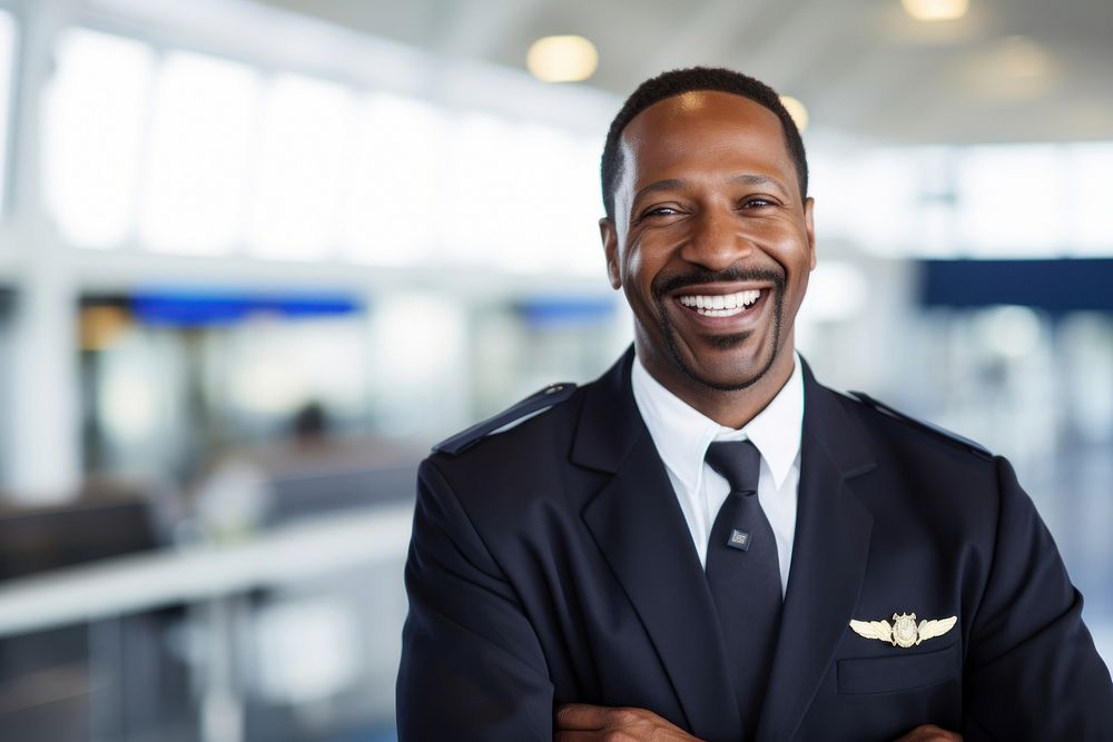 African American man smiling airport adult. AI generated Image by rawpixel.