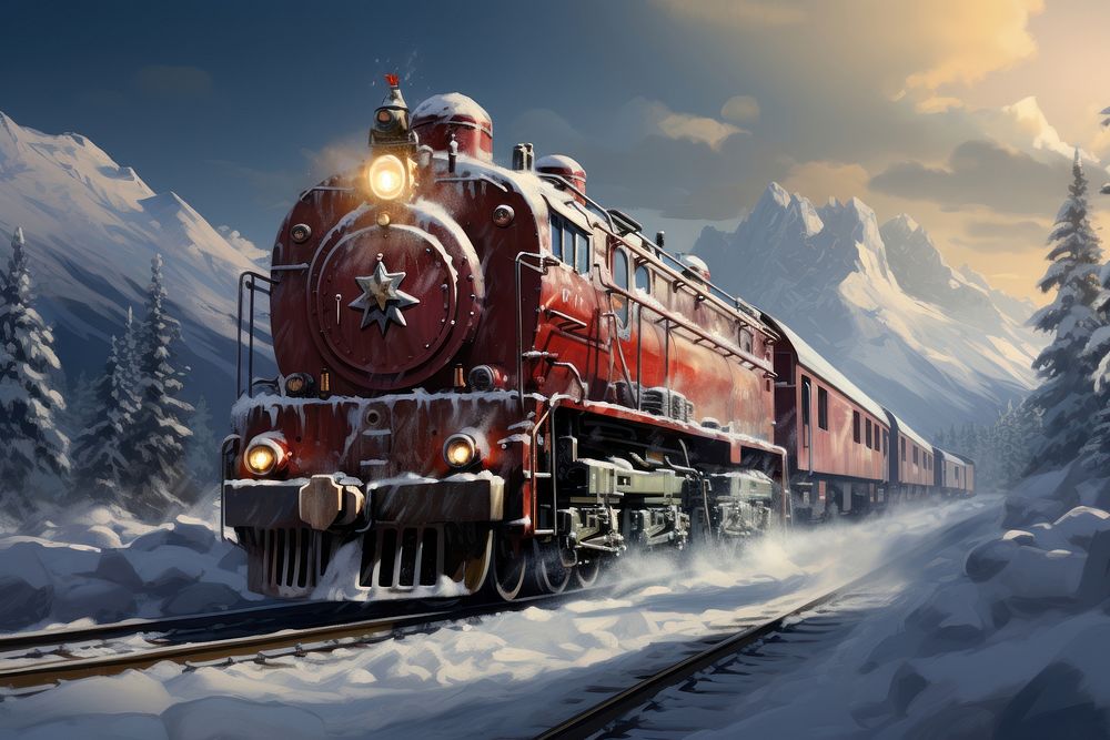 Train snow locomotive vehicle. AI generated Image by rawpixel.