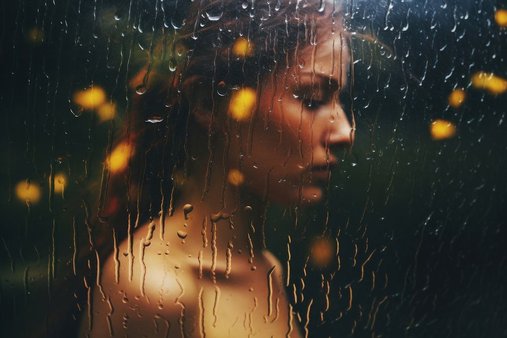 Rain photography portrait contemplation. AI generated Image by rawpixel.