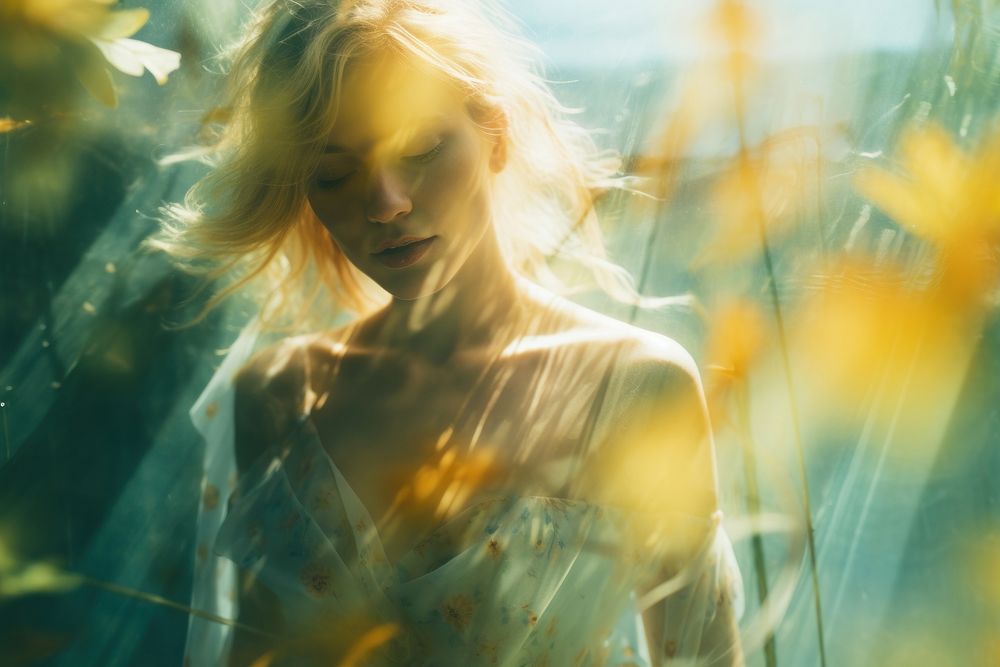 Double exposure photography portrait sunlight. AI generated Image by rawpixel.