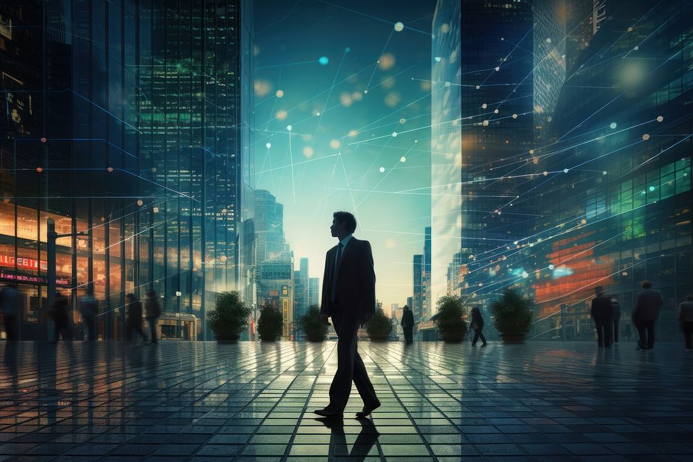 Businessman architecture silhouette metropolis. AI generated Image by rawpixel.