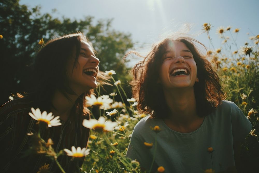 Students nature laughing outdoors. AI generated Image by rawpixel.