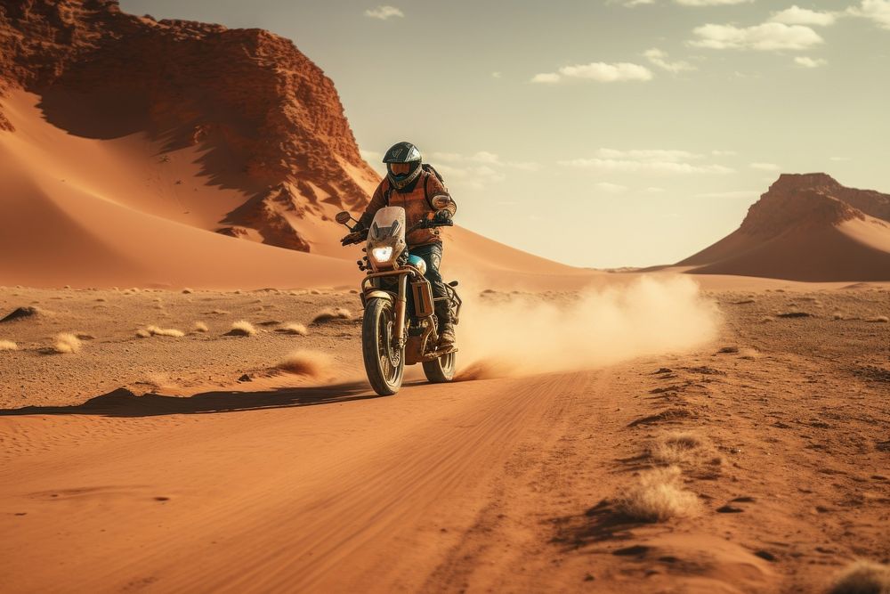 Motorcyclist desert motorcycle outdoors. AI generated Image by rawpixel.