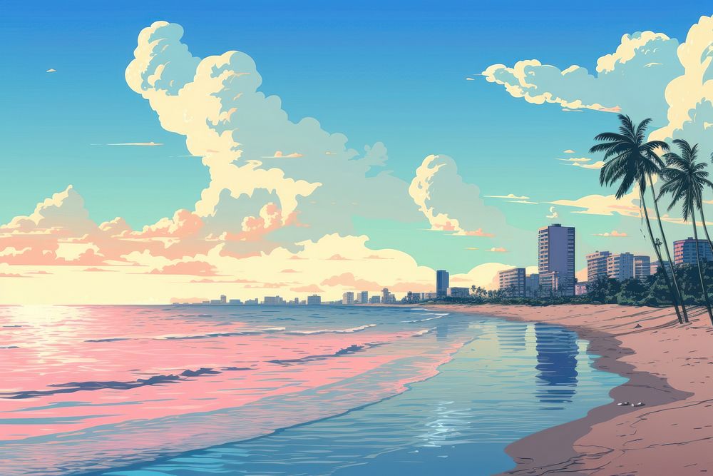 Beach city architecture landscape. AI generated Image by rawpixel.