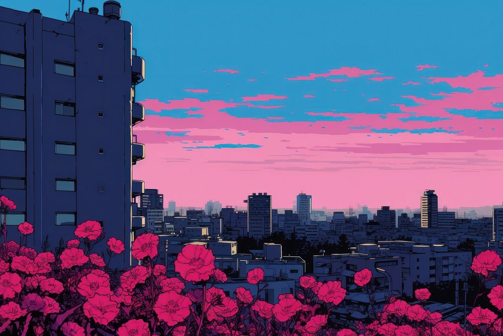 Flower city architecture cityscape. AI generated Image by rawpixel.