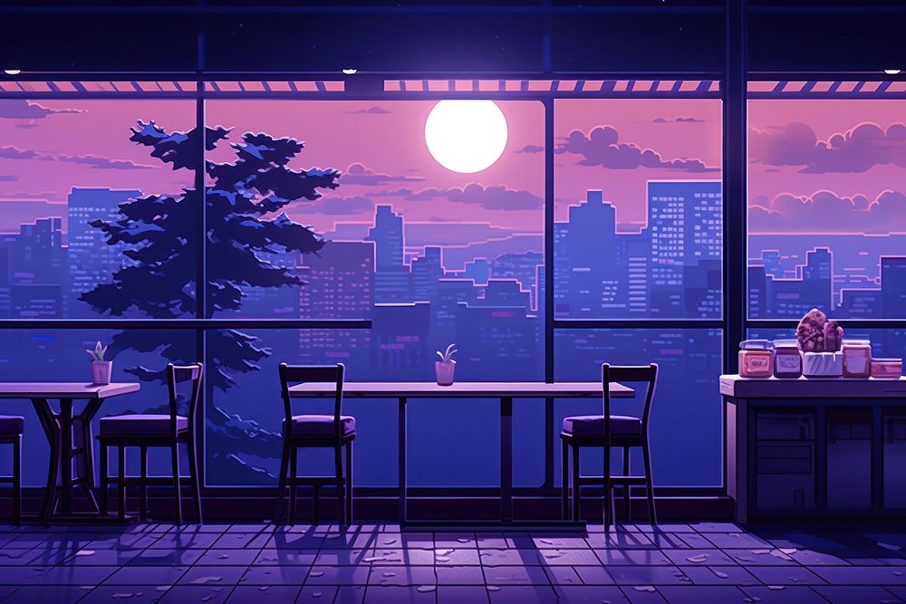 A japanese night cafe restaurant table chair. AI generated Image by rawpixel.