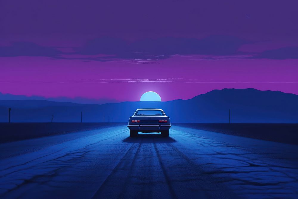 A riding car vehicle horizon purple. AI generated Image by rawpixel.