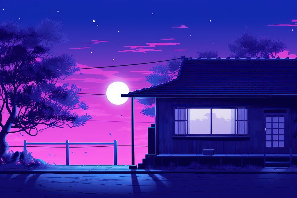 A japanese home purple architecture building. AI generated Image by rawpixel.