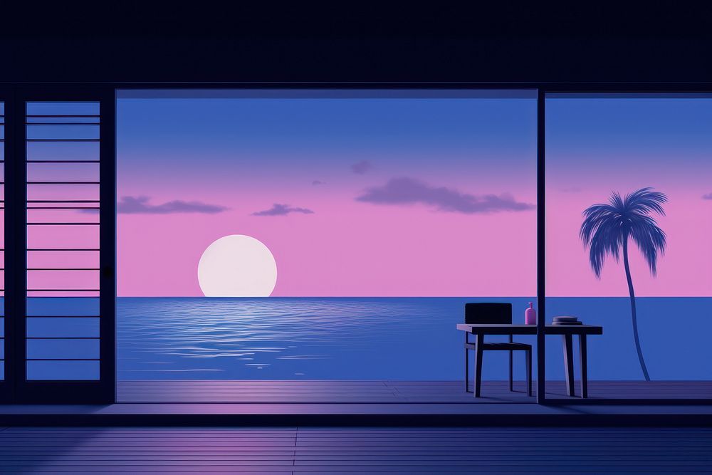 Sunset moment furniture nature purple. AI generated Image by rawpixel.