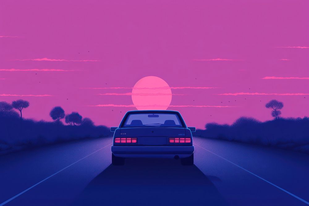 A riding car vehicle purple road. AI generated Image by rawpixel.