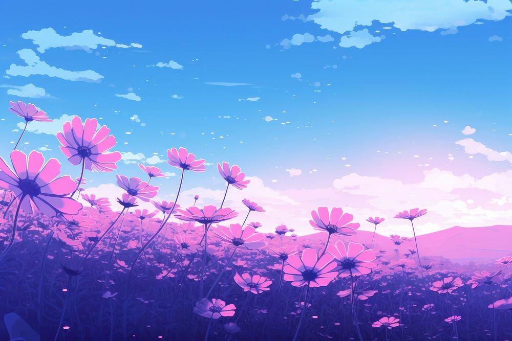 A flower feild purple backgrounds landscape. AI generated Image by rawpixel.