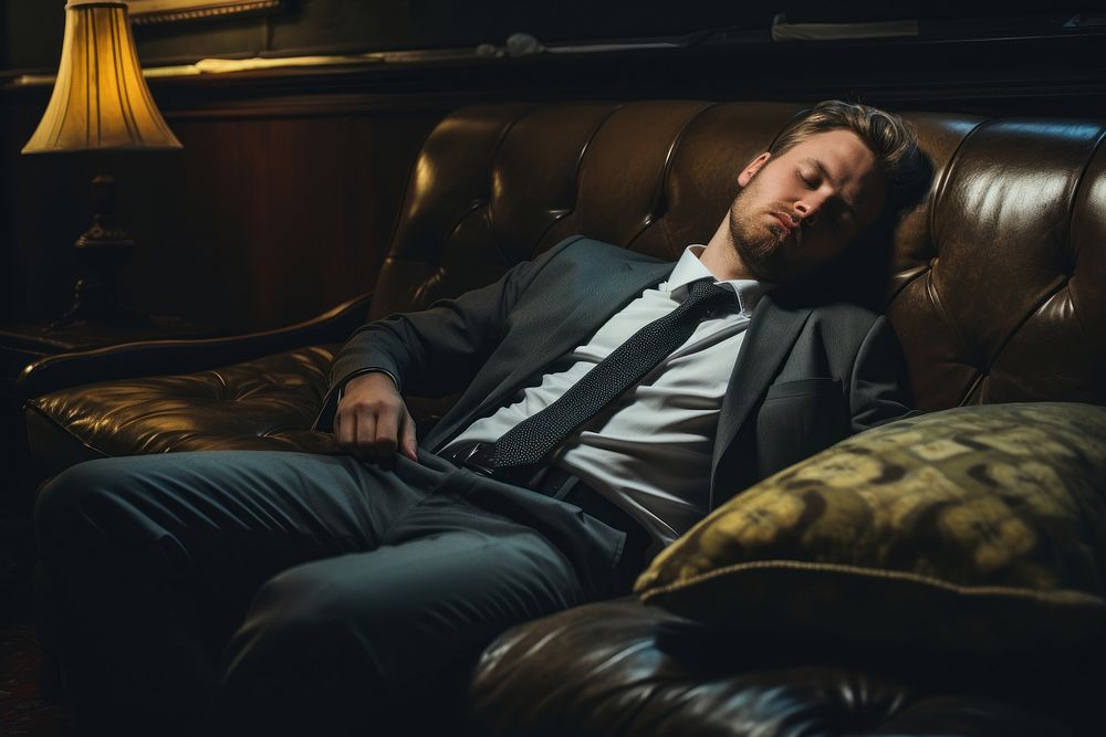 Business man furniture sleeping portrait. AI generated Image by rawpixel.