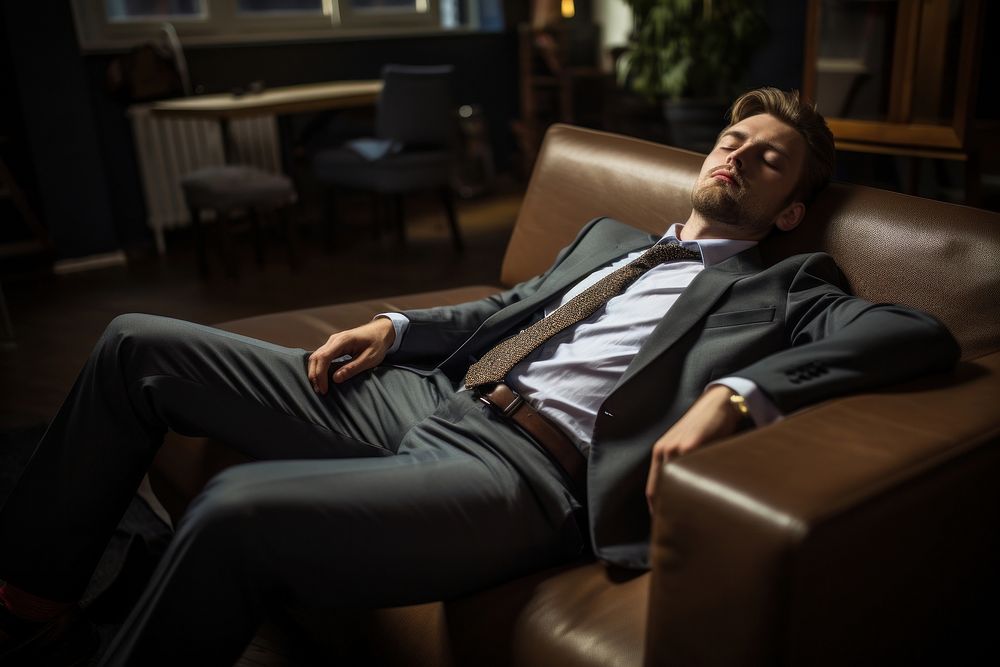 Business man furniture sleeping sitting. AI generated Image by rawpixel.