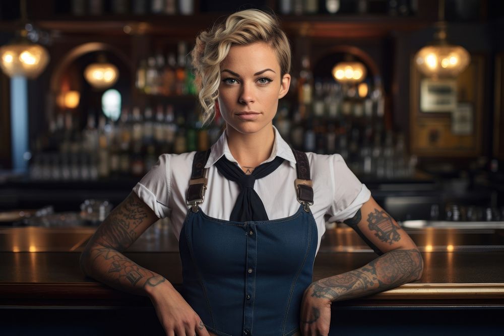 Female bartender individuality accessories hairstyle. AI generated Image by rawpixel.
