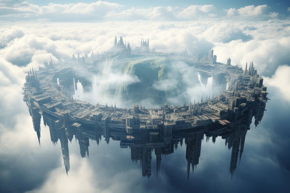 Floating city landscape outdoors nature. AI generated Image by rawpixel.