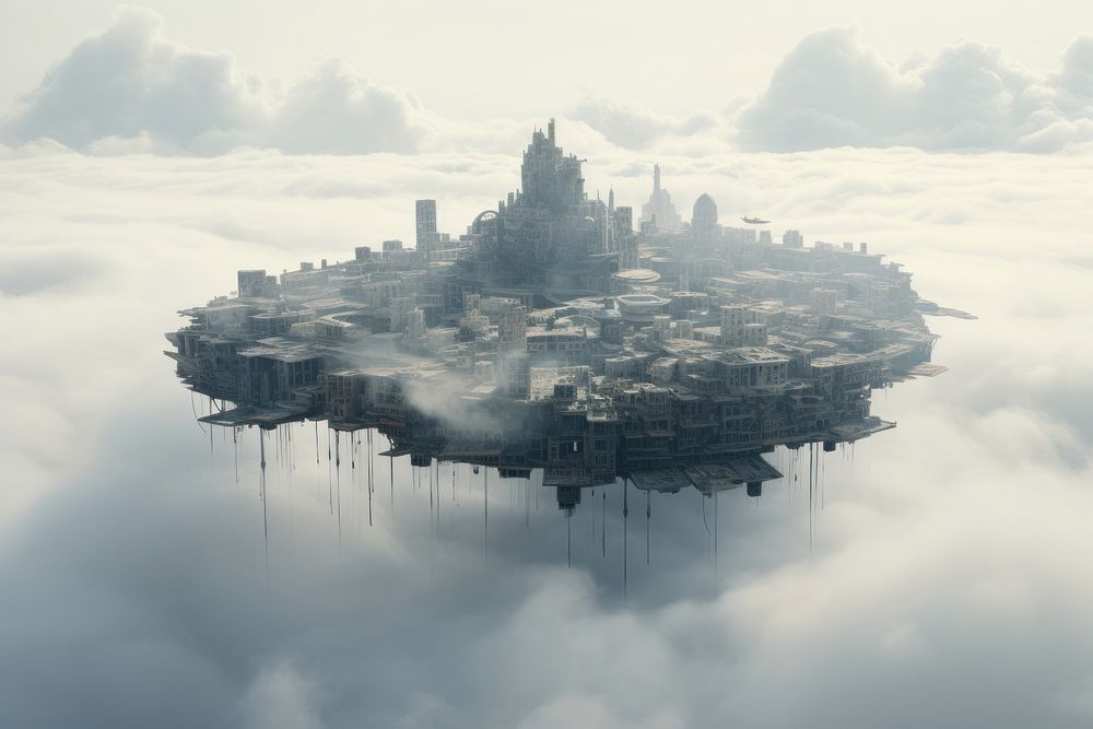 Floating city outdoors vehicle nature. AI generated Image by rawpixel.