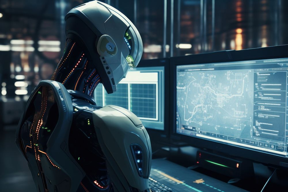 Artificial intelligence futuristic computer monitor. 